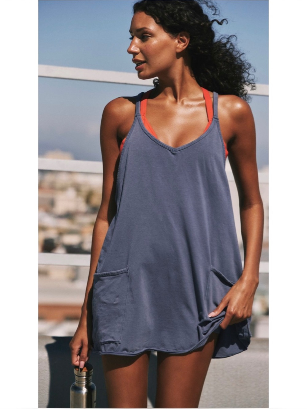 FP Movement Hot Shot Mini Dress Romper Washed Blue Indigo